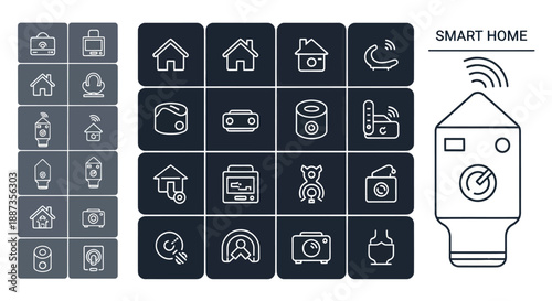 Smart home technology icons set on dark background wireless control