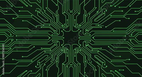 Abstract green circuit board background with digital lines and electronic patterns for technology and cyber security