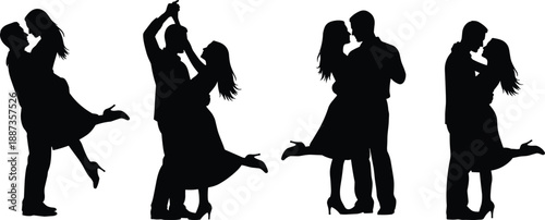 Silhouette Vector Collection of Romantic Couples Dancing and Embracing Representing Love Happiness Date Night Ballroom Dance Wedding Celebration and Relationship Goals