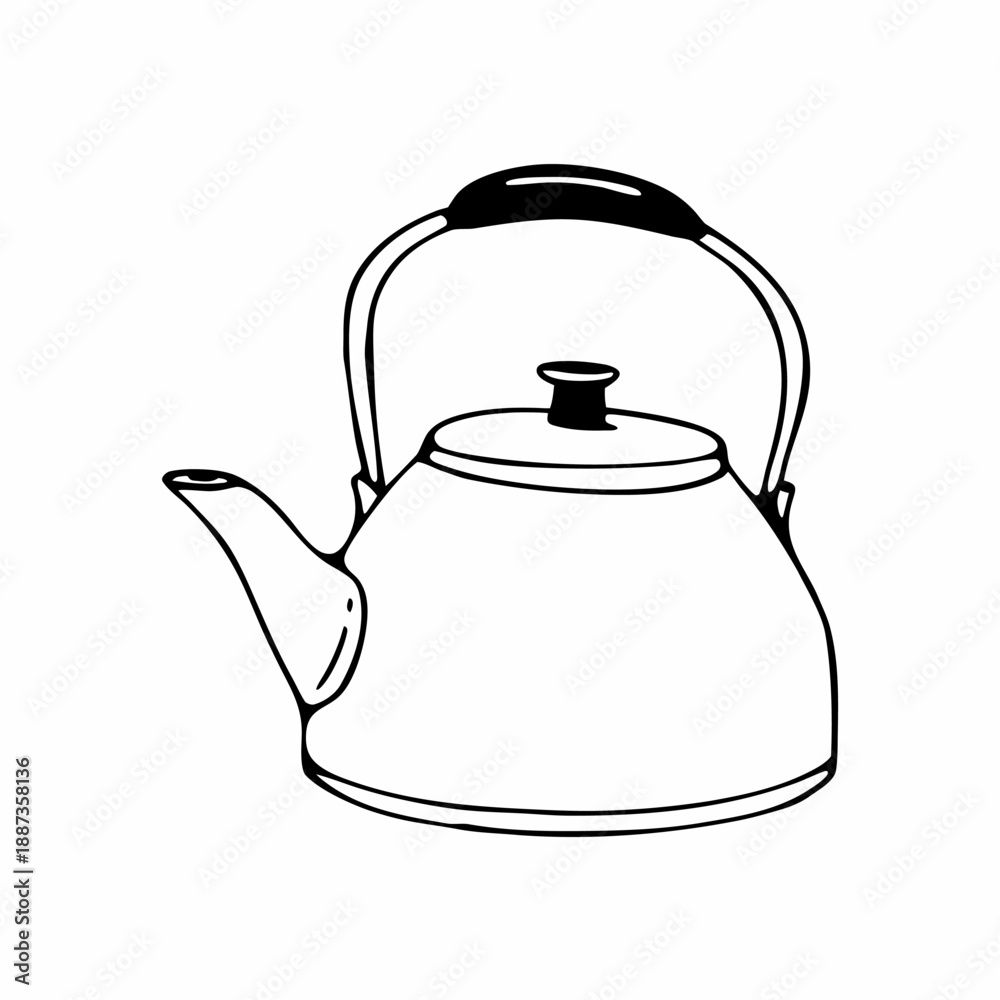 Obraz premium Kettle line vector illustration, isolated on white background