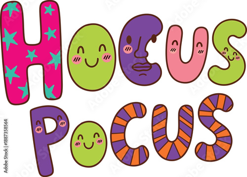 Cute Hocus Pocus Kawaii Text, Halloween Cartoon Letters