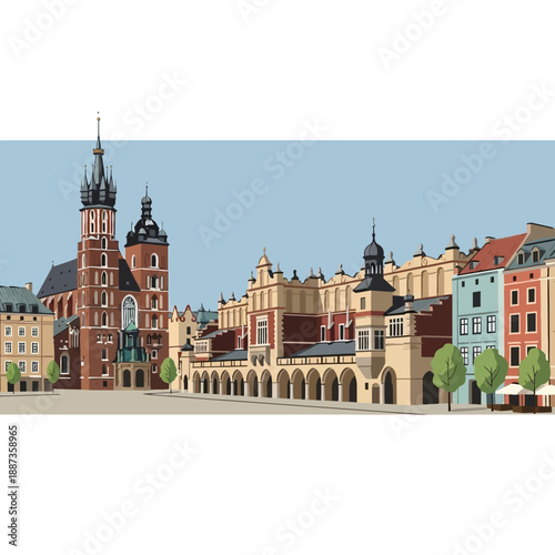 Historic Buildings with Ornate Architecture and Towers.