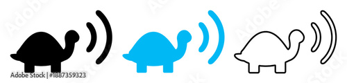Vector icon set of turtle with sound wave symbols, representing slow playback or reduced-speed listening.