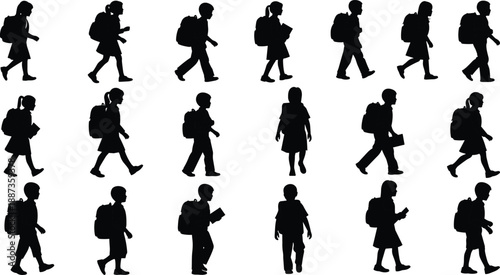 Massive bundle of black silhouettes featuring school children with backpacks ballet dancers field hockey players samurai warriors woolly mammoths and surgical instruments isolated on white