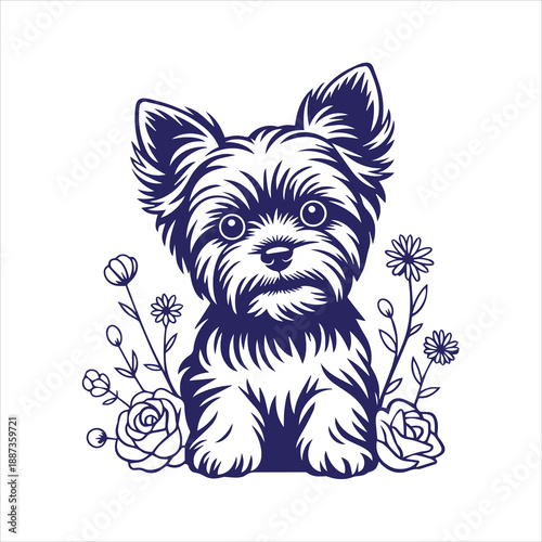 Yorkshire Terrier with Flowers SVG 