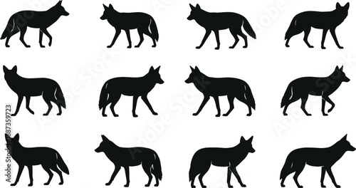 Massive mega bundle of black silhouettes featuring wild coyotes poodle dogs woolly mammoths ballet dancers field hockey players samurai warriors and surgical instruments isolated on white