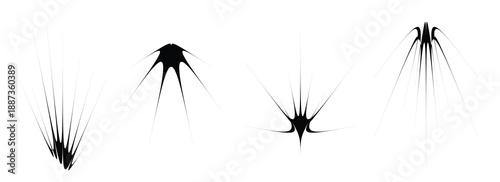 black thin spiky element set abstract sharp thorn shapes