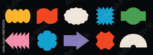 bright colorful abstract sticker shape set retro pop art