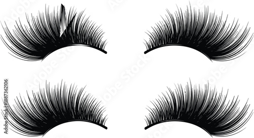 Set of dramatic black false eyelashes vector illustration isolated on white background for beauty makeup cosmetic salon branding design