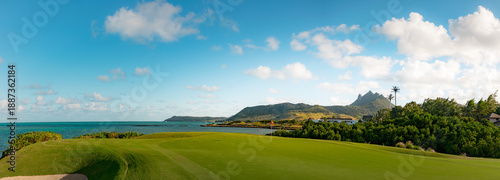 Slika na platnu Golf Green Meets Turquoise Ocean, Tropical Island Paradise