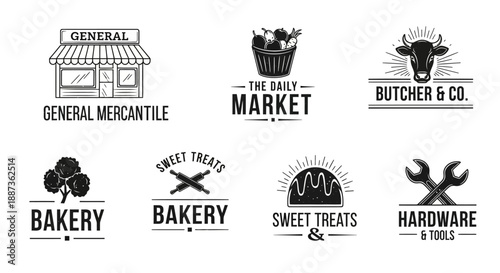 Cuadro en lienzo Vintage Shop Logos Collection - General Mercantile, Bakery, Butcher, Hardware