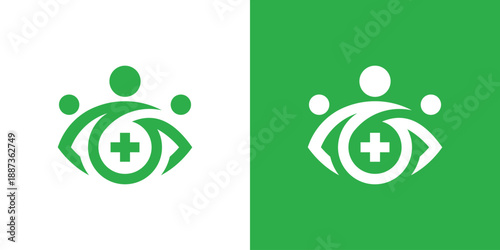 Dual meaning logo combining people and a medical plus symbol, representing healthcare support, care, trust, and human-centered medical solutions.