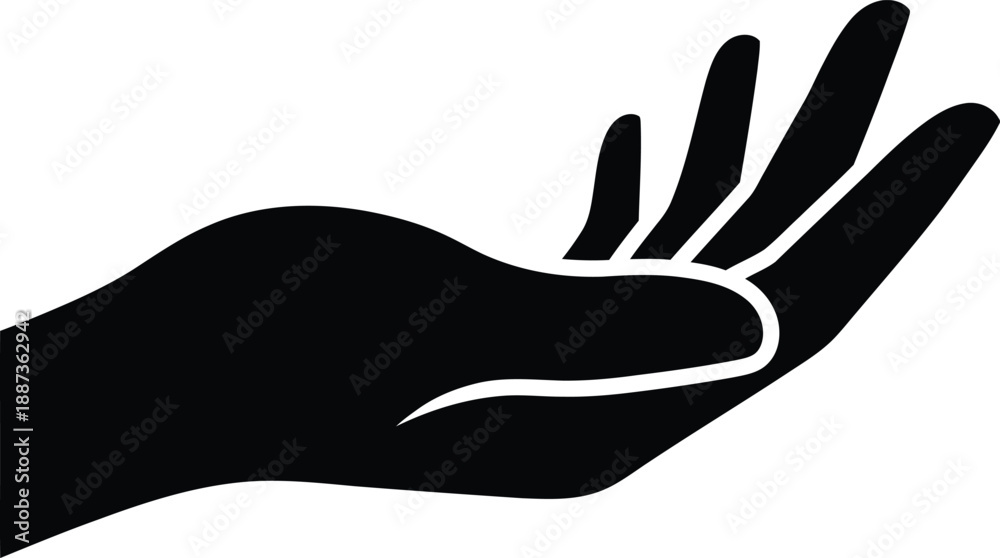 Fototapeta premium Silhouette of a hand with fingers slightly bent and palm facing upwards.