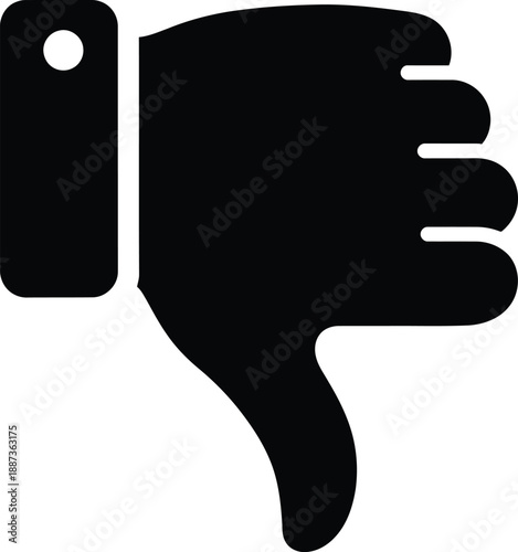 Black silhouette of a hand giving a thumbs down gesture, depicted in a vector illustration, symbolizing disapproval or dislike.