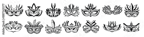collection of hand drawn venetian festival masks