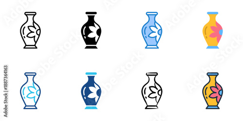 Vase icons set multiple style collection. Editable stroke 
