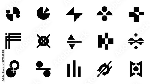 Collection of Abstract Geometric Black and White Icons and Symbols.