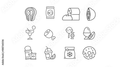 food icons set. video