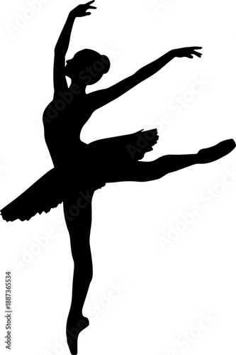 Ballerina Silhouette Dancing on One Leg.