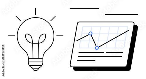 Light bulb symbolizing creativity alongside a data chart with rising trend lines. Ideal for innovation, strategy, analytics, problem-solving, growth, business, technology. Simple flat metaphor