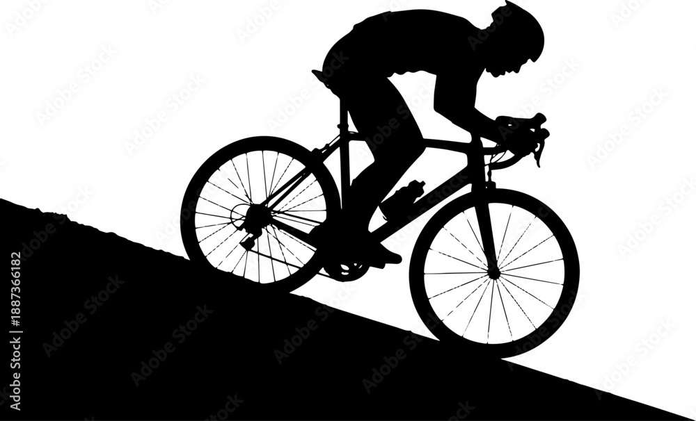 Fototapeta premium Cyclist Riding Bicycle Downhill Silhouette.