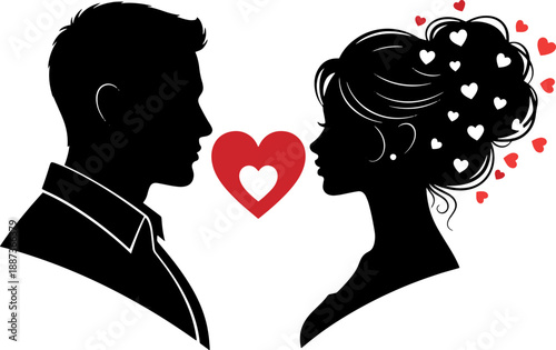 Man and Woman Silhouette with Heart.