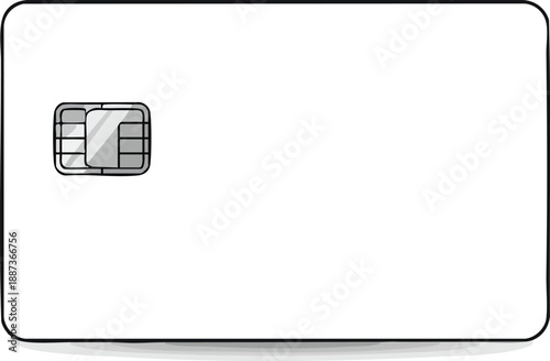 Clean, minimalist white credit card illustration featuring a gray EMV chip, perfect for banking and finance design concepts on a transparent background.