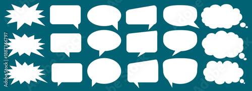 A set of chat box designs for comments on social media or comics. Vector designs of speech bubbles, text boxes, and conversation chat columns in comics.