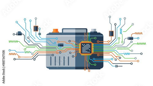Electronic Circuit Board with Microchip Components.