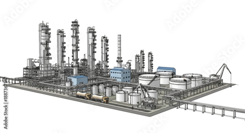 Industrial Plant Facility with Pipes and Towers.
