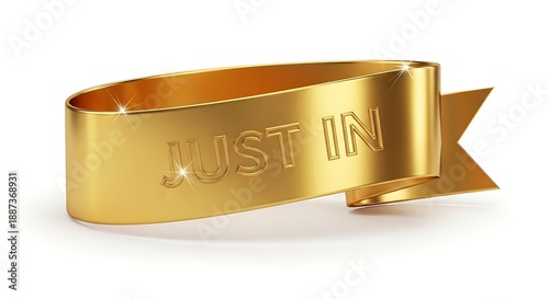 Golden Just In Ribbon Banner 3D Render.