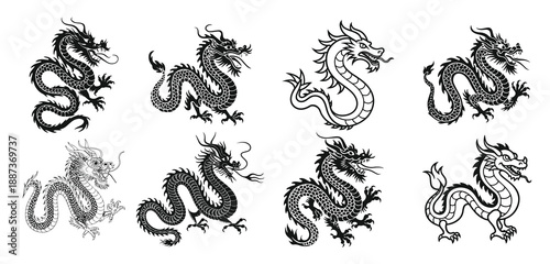 chinese dragon set silhouette chinese dragon collection 
