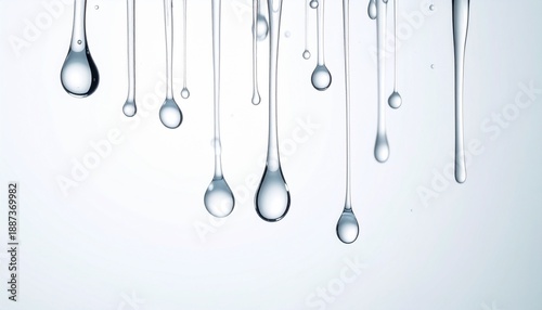 Fototapeta Water droplets falling down clear liquid.