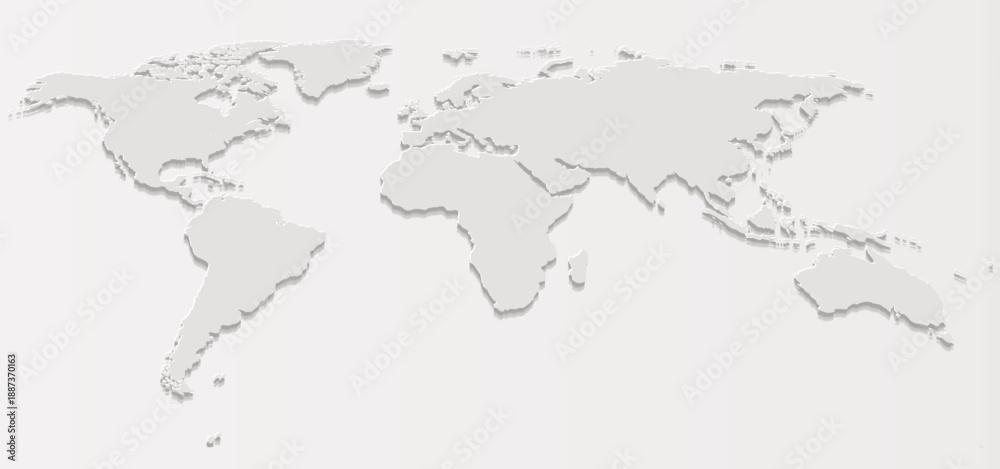 Obraz premium Minimal Grey World Map with Subtle 3D Shadow Effect