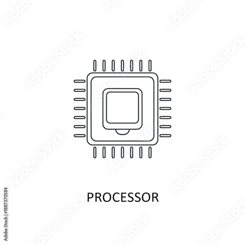 Central Processing Unit Icon in Simple Line Art Style with Black Color on White Background for Technology Illustration