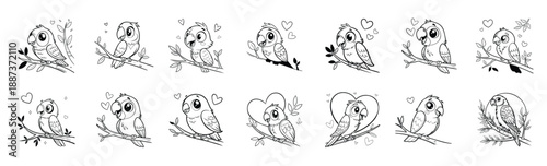 Adorable Love Birds Vector  Cute Black and White Bird Illustrations