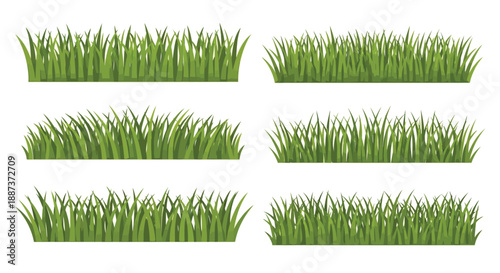 A collection of vibrant green grass patches arranged in a grid formation