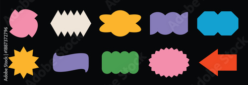 bright colorful abstract sticker shape set groovy geometric