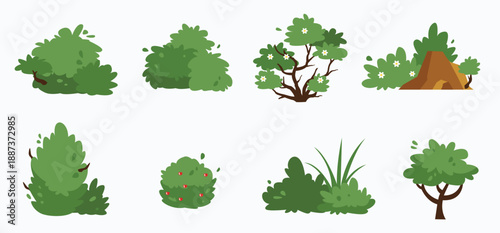 bush landscape icon set vector illustration flat design