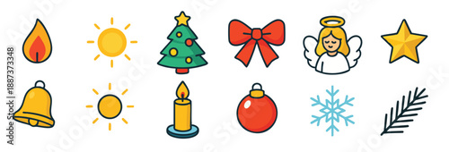 Christmas Icons Featuring Angel Star Tree Bow Snowflake Branch Candle Ornament halo