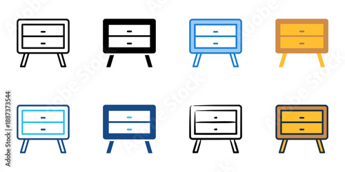 Nightstand icons set multiple style collection. Editable stroke 
