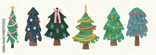 christmas tree set isolated grainy illustrations of 