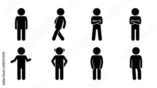Collection of human figure silhouettes in various poses and actions, depicted in a simple and minimalist style