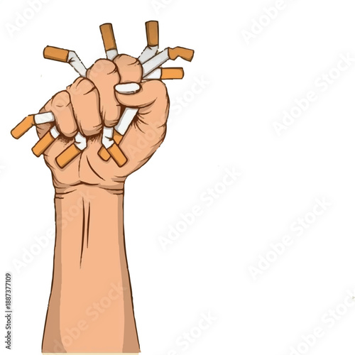 Hand crushing cigarettes symbolizing quit smoking and healthy lifestyle