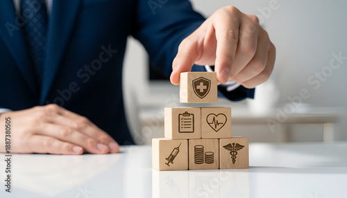 Caregiver and Patient Wellness: Stacked Blocks Symbolizing Support and Medical Care

