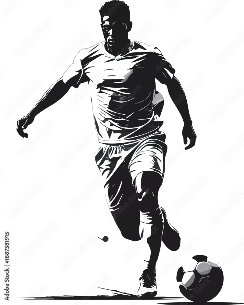 Naklejka premium Black and White Soccer Player Silhouette