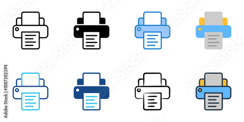 Printer icons set multiple style collection. Editable stroke 
