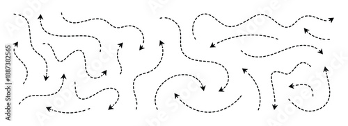 black dotted arrows set wavy and curved dashed arrow 