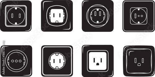 Various Electrical Outlet Symbols and Icons in Black White