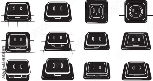 Various Electrical Outlet Symbols and Designs on White Background